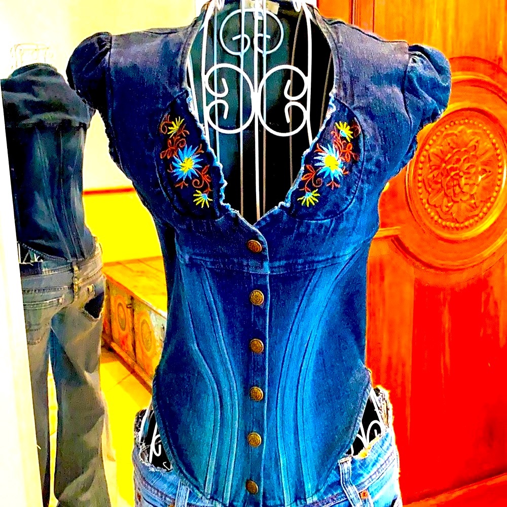 Denim Embroidered  Vintage Corset Top Luxe Brand New With Tags Urban Outfitters